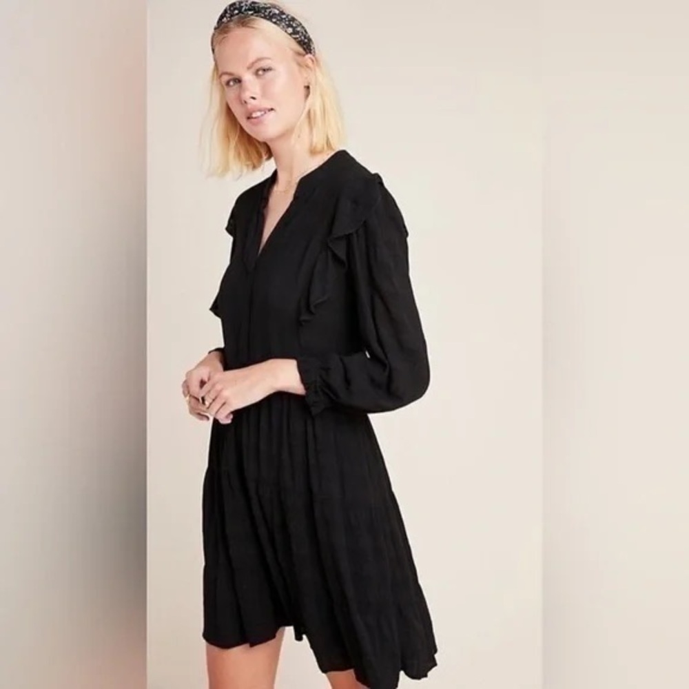 Anthropologie Black Amadi Rossi‎ Ruffled Tunic size xs NWT